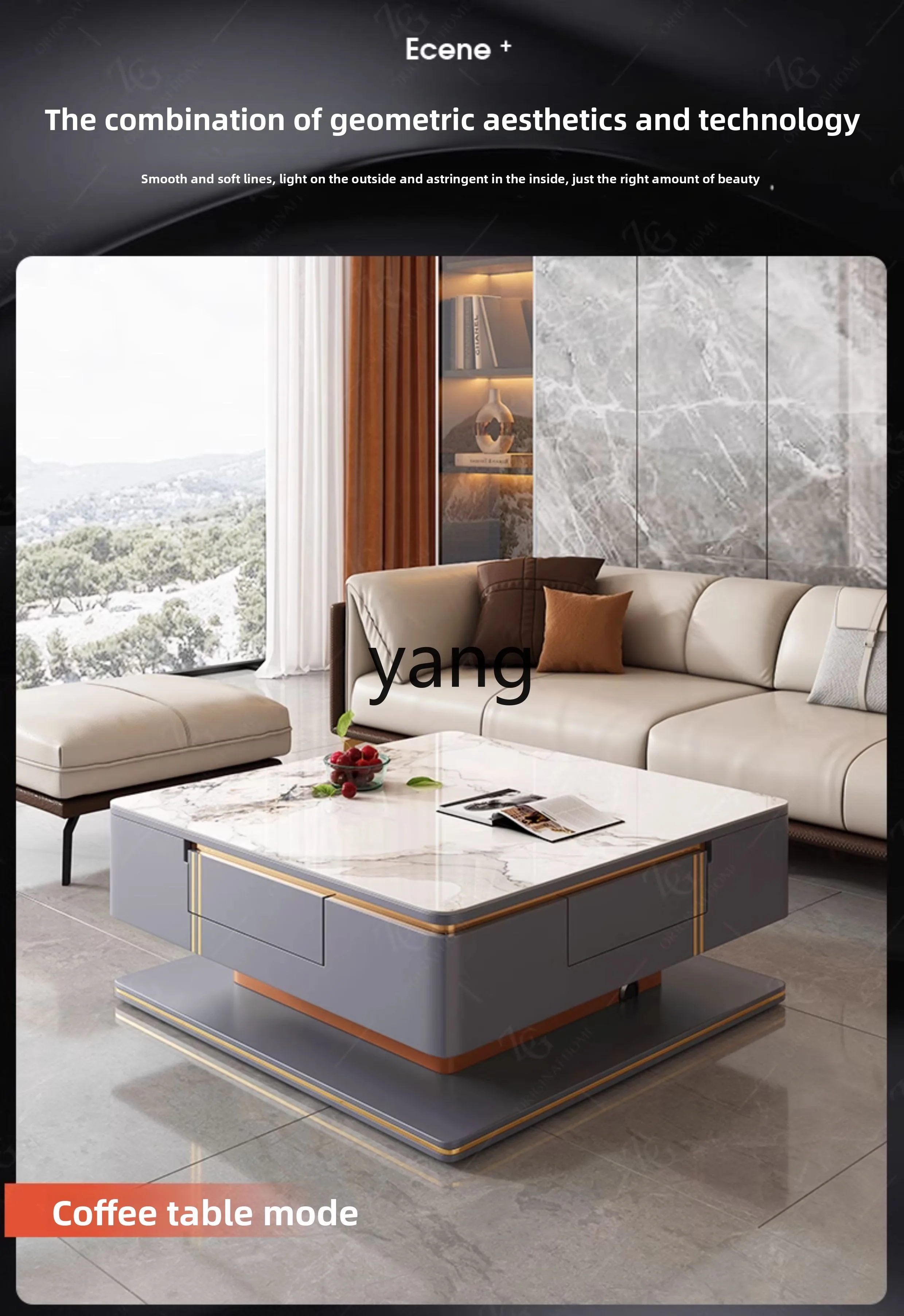 LTT light luxury coffee table modern simple living room home rock slab lifting automatic mahjong table