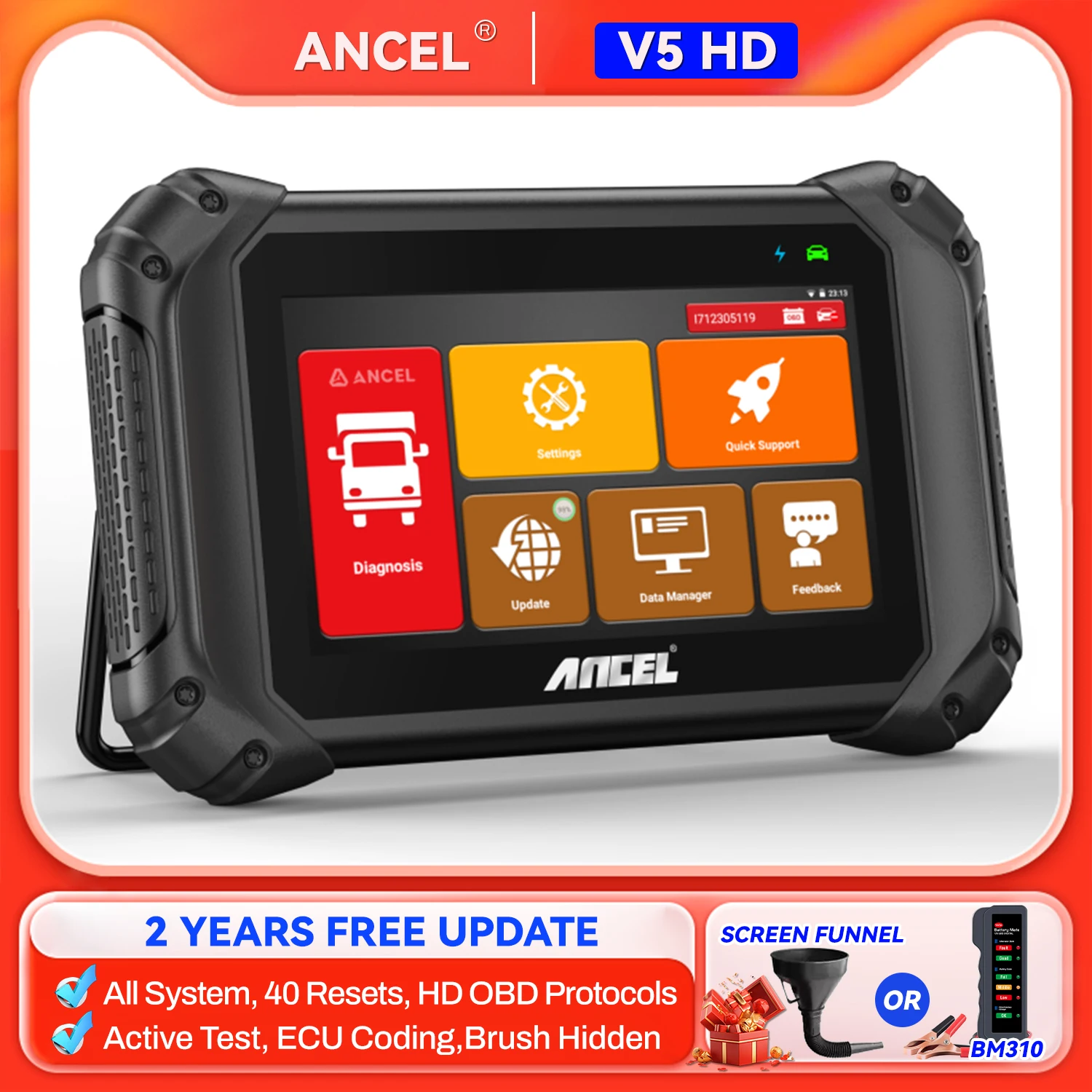 

ANCEL V5 HD Heavy Duty Truck Scanner All System ECU Coding BI-Directional OBD2 Truck Bidirectional Diesel Diagnostic DPF Regen