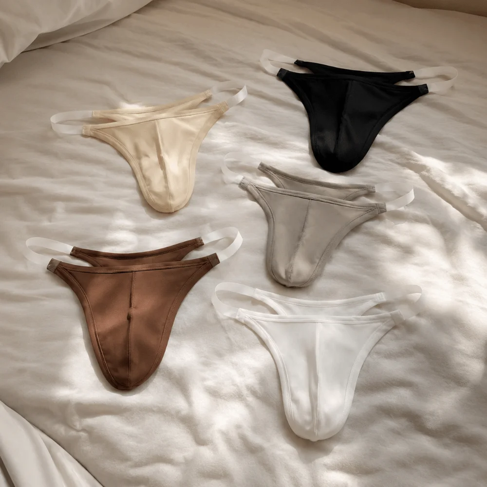 Invisible T-back Men Thong Low Waist U Convex Pouch Men Underwear Lingerie Transparent Strap Triangle Panties Casual