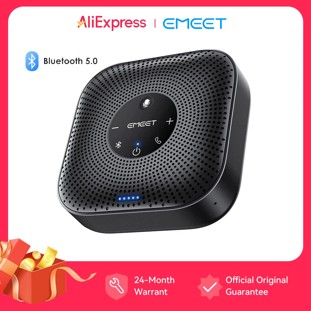 EMEET Speakerphone Wireless Conference Speaker 360° Voice Pickup Meeting Microphone With 4 Noise Cancelling Mics for Office/Home