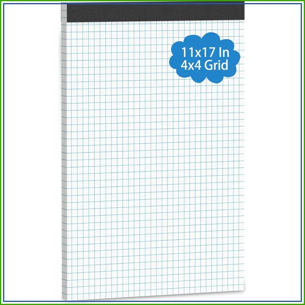 11x17 Graph Paper Pad, 30 Sheets, 4x4 Grid, Heavyweight, Perforated, for Engineering & Drafting