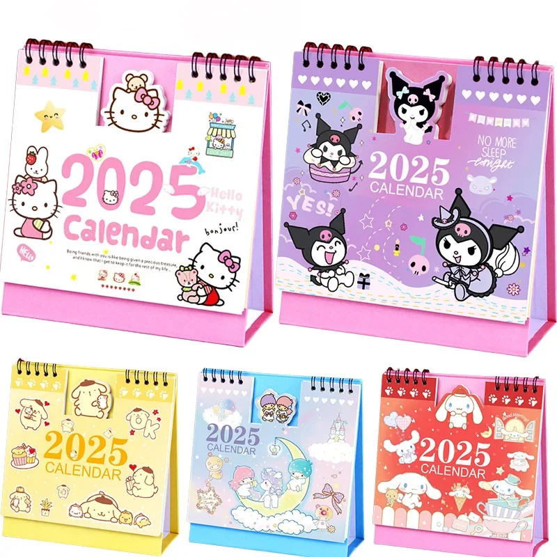 Sanrio Hello Kitty 2025 Desk Calendar Cute Cartoon Decorative Office Standing Paper Home Accessories Daily Monthly Schedule Gift