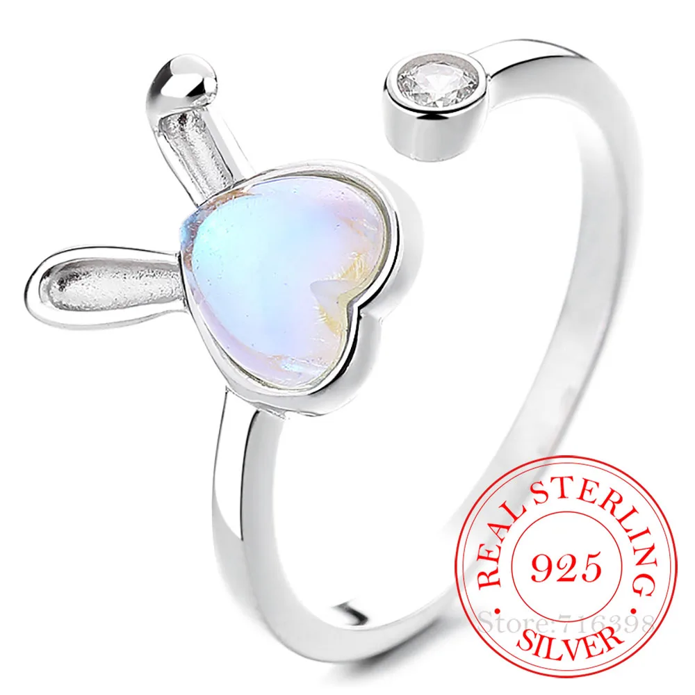 S925 Sterling Silver Cute Opal Rabbit Rings For Women Grils Simple Korean Party Ring Anillos Mujer Fine Jewelry Wedding Gift