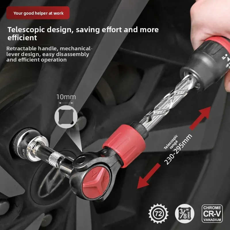

GoodMultifunctional Telescopic Movable Head Ratchet Sleeve Wrench 3/8 Casing Head Fast Ratchet Wrench Industrial Grade