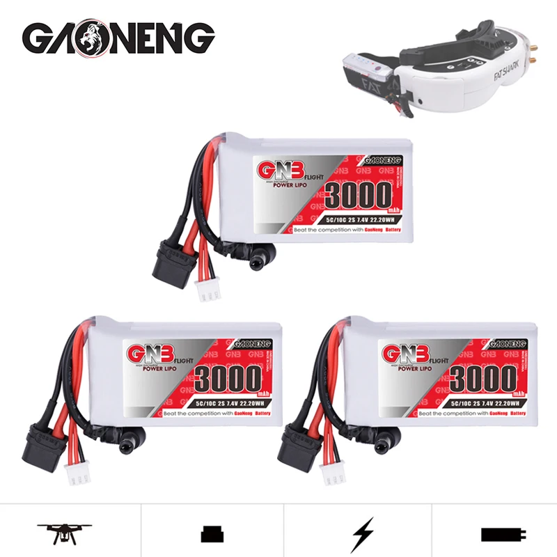 GNB 2S 7.4V 3000mAh 5C Lipo Indicatore di alimentazione della batteria per RC Drone Fatshark Occhiali Dominator Skyzone Aomway FPV Occhiali Batteria