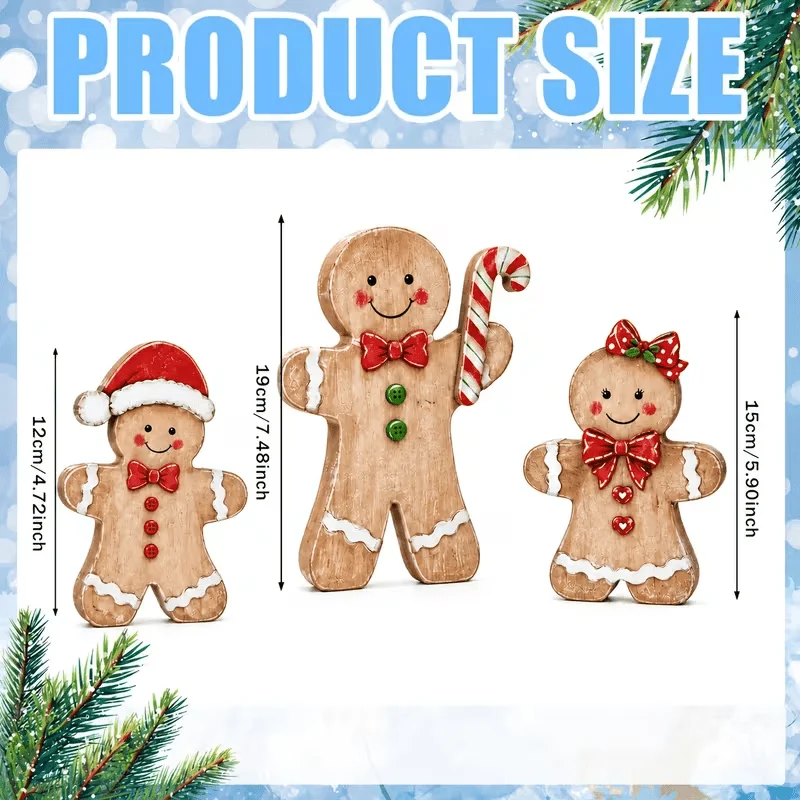 Rustic Faux Wood Tiered Tray Christmas Decor, Gingerbread Man Candy Cane Tabletop Ornament
