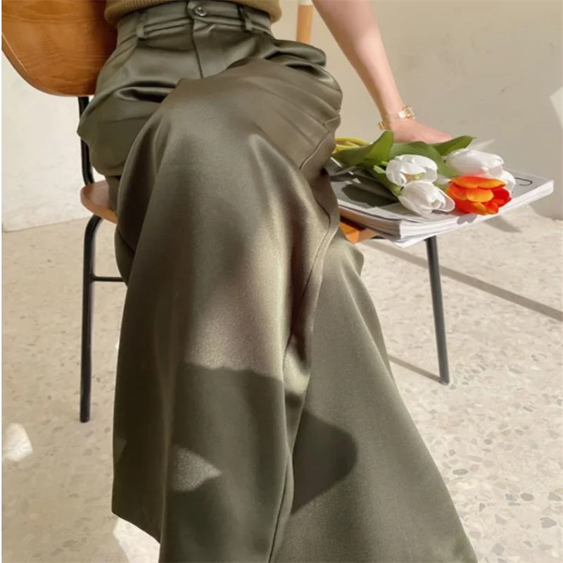 Wide leg pants elastic waist women's summer high waist drape suit straight new pants