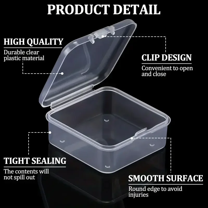 300 transparent plastic storage containers with hinged lids, stackable for beads, jewelry, crafts, game pieces, space-saving,