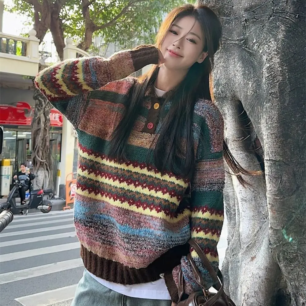 

Leisure Long Sleeve Knit Sweater Women Loose Soft Sweet Girl's Pullover Retro Sweet Winter Autumn Knitted Top Spring/Winter