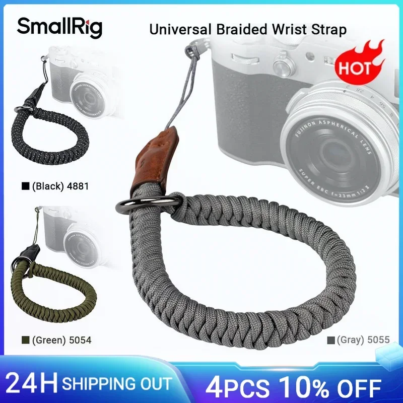 SmallRig Universal Braided Camera Wrist Strap, Ajustable Nylon Genuine Leather, for DSLR for Sony Mirrorless (Green/Gray/Black)