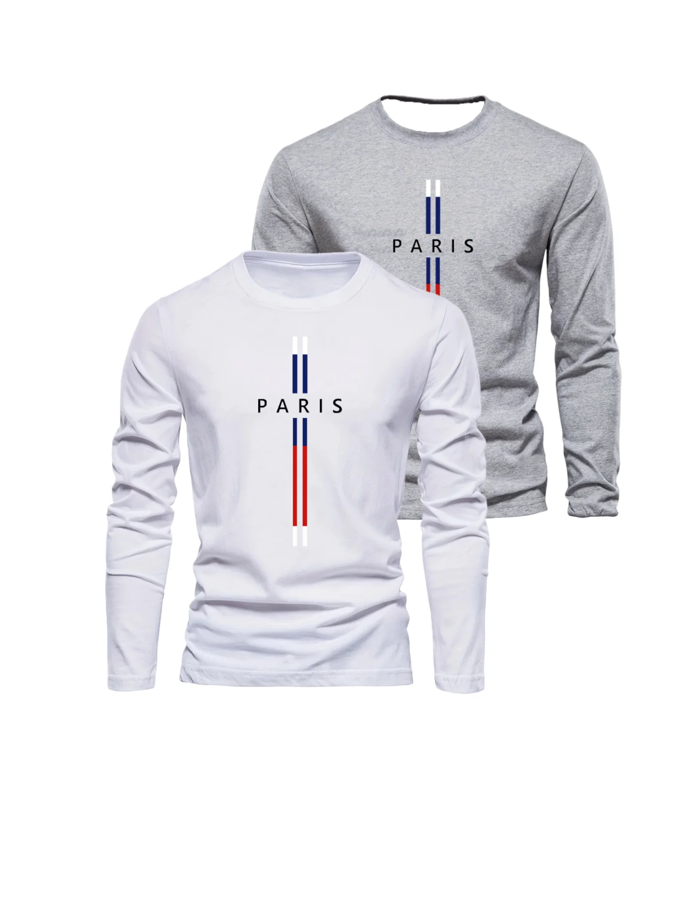 Men's Basic Loose And Comfortable Sports Casual Daily Parisian Letter Pattern Printed Round Neck Long Sleeved T-shirt Top