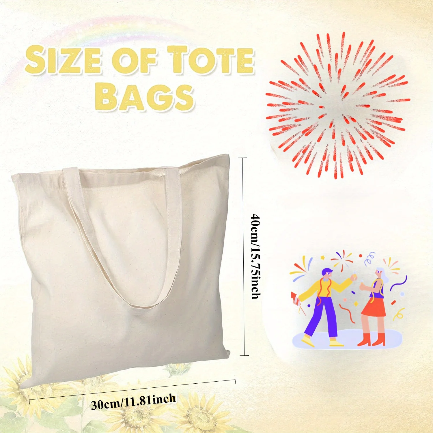 6/12 Pcs Blank Tote Bags 30x40cm Reusable Shopping Bags for DIY Craft, Promotion, Gift, Event Use