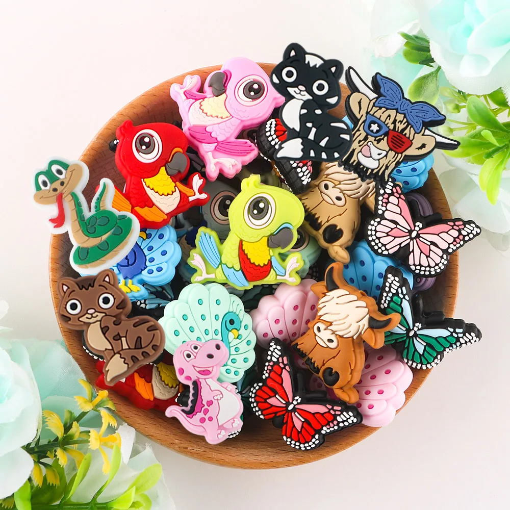 Kovict 5/10pcs New Parrot Yak Cat Silicone Beads Mini Dinosaur Animals For Jewelry Making DIY Bracelets Jewelry Accessories