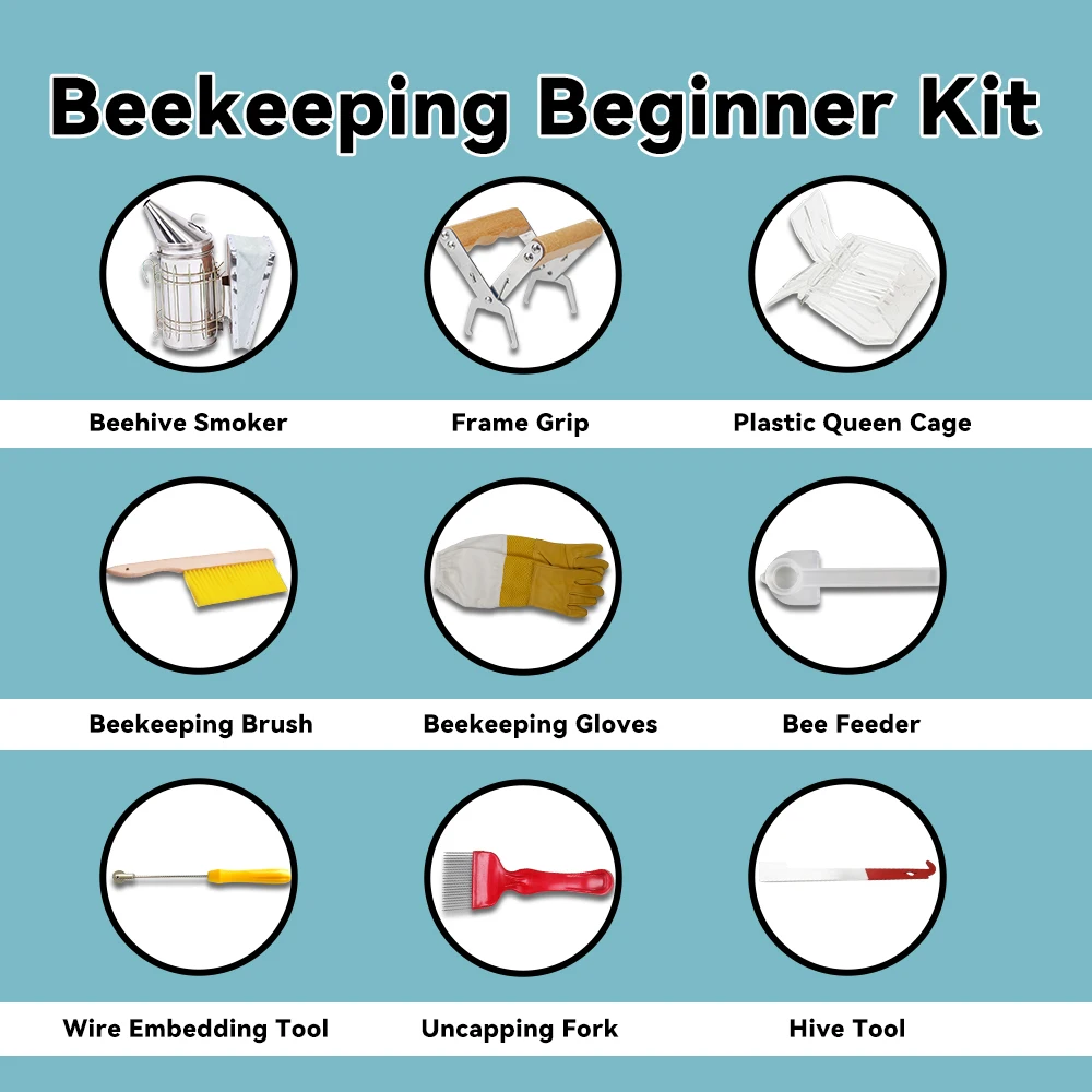 Beekeeping Bee Hive Smoker Kit Tools Equipment Set, Queen Rearing System, Cultivating Box, Water Feeder, Bee Clothing for Beekee