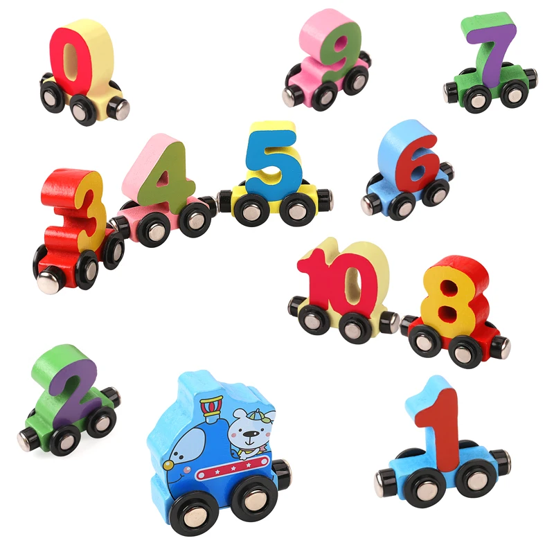 12PCS/Sets Magnetic Digital Train Colorful Cognition Wooden Toy Learning Car Montessori Children\'s Assembly Educational Toys