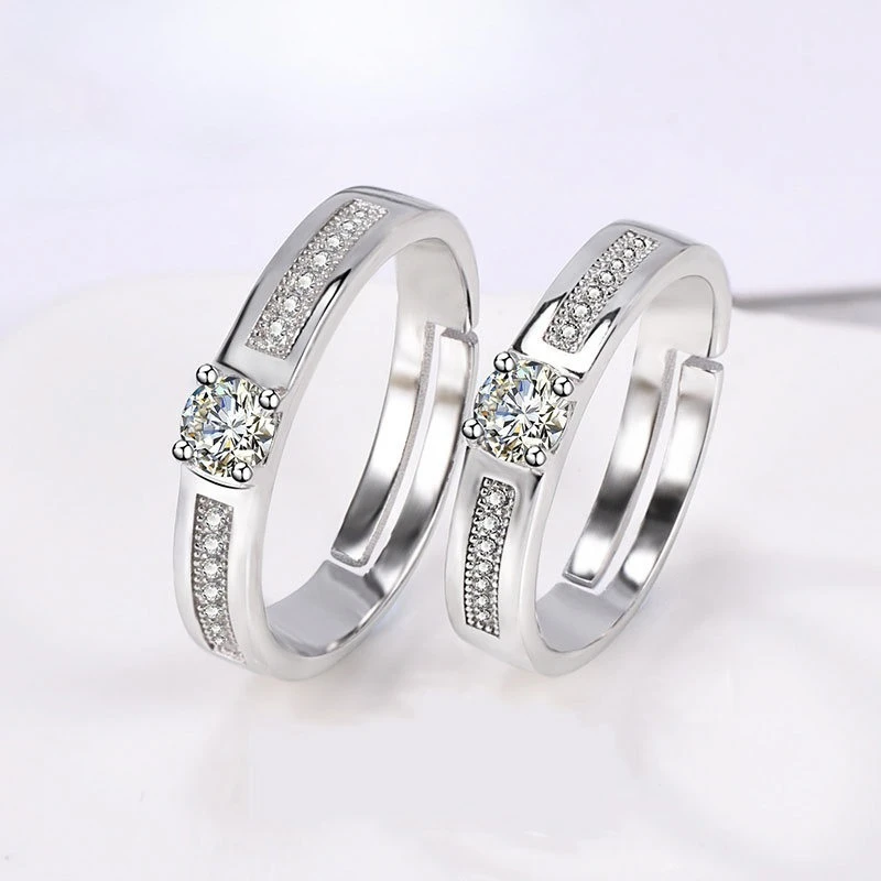 2pcs 925 Sterling Silver Couple Rings Zircom For Women Man Exquisite Student Girlfriend Silver Jewelry Accessories Wedding