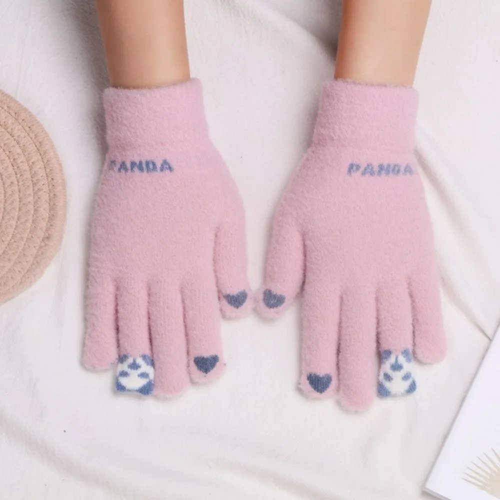Plush Winter Gloves for Girls - Cute Soft Knitted Cold-Resistant Touchscreen-Compatible Warm for Cycling&Autumn-Winter Daily Use