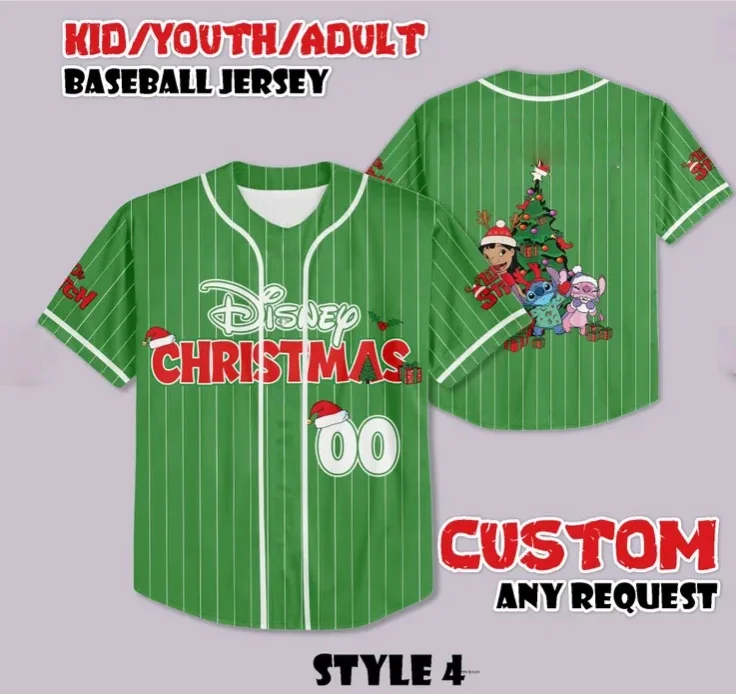 Disney Christmas Collaboration Retro Baseball Jacket Striped for Both Men/Women 3D Printed Breathable Quick-drying Sport T-shirt