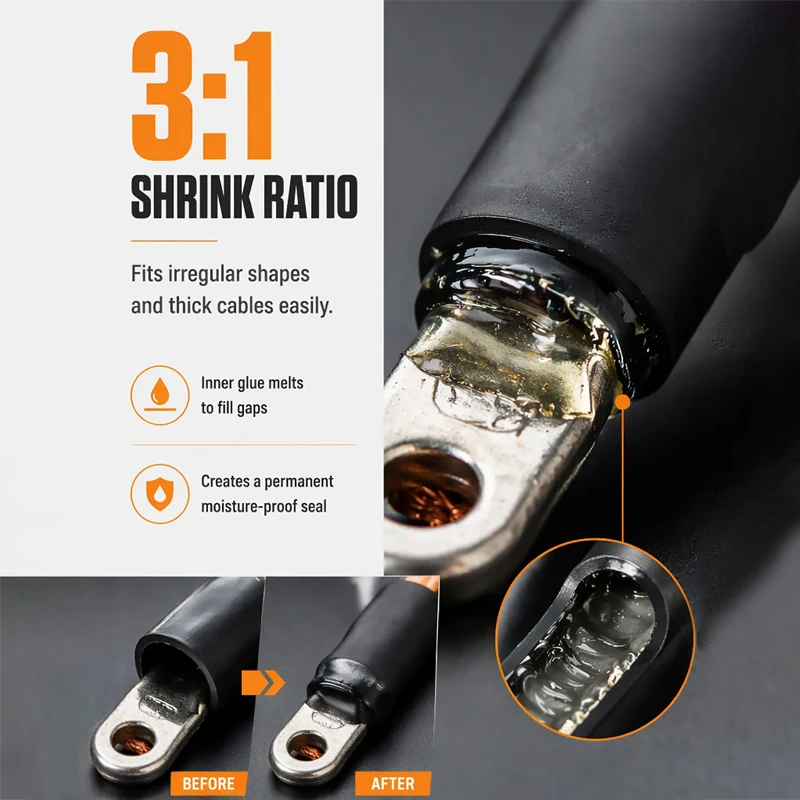 180/220/270/500PCS 3:1 Pre-Cut Heat Shrink Tube Assorted - Polyolefin Wire Cable Sleeves Insulation Wrap Shrinking Tubing