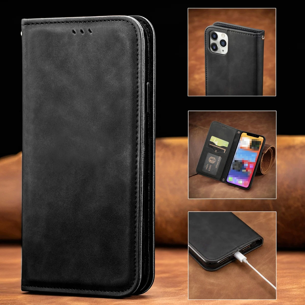 Luxury Pu Leather Phone Case For iPhone 16 17 Pro Max 15 Plus 14 13 Shockproof Flip Wallet Cover Accessories Card Holder