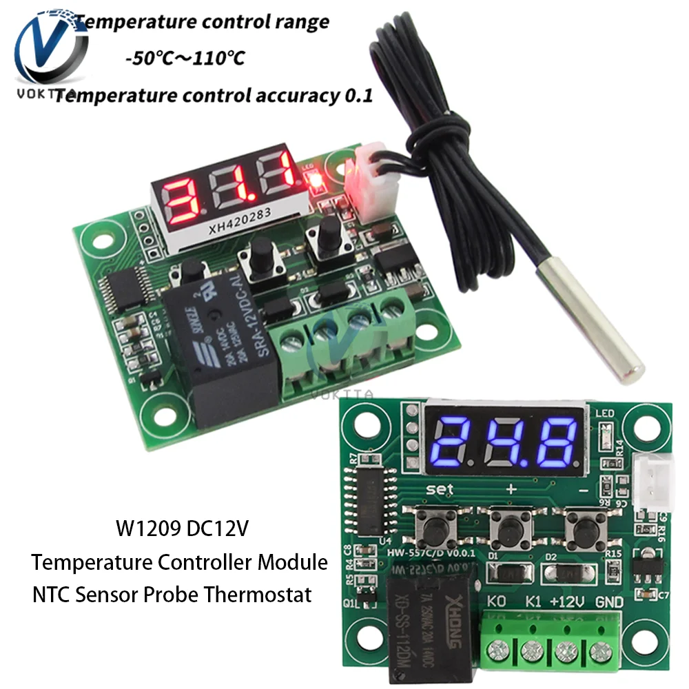 W1209 DC Digital Temperature Controller Board High-precision Thermostat NTC Sensor Refrigeration Heating Temperature Regulator