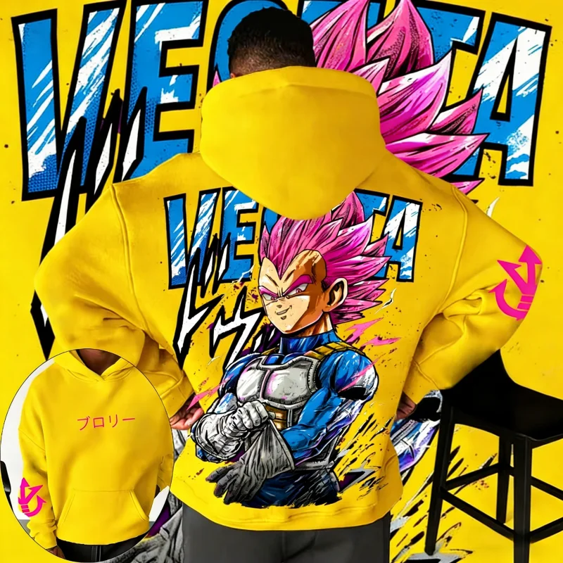 2026 Herbst Winter Dragon Ball Baumwoll-Hoodie für Männer und Frauen Übergroßer Vintage Graffiti Pink Hair Vegeta Print Pullover für DBZ-Fans