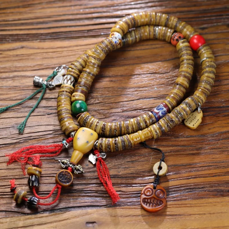 vintage material recycled bone 108-bead Buddhist prayer beads necklace Tibetan-style cultural accessory with three-way c