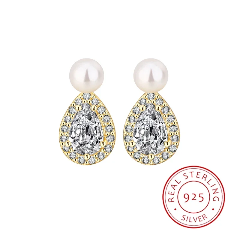 

Luxurious and Authentic S925 Silver Drop-shaped Pearl Full Diamond Elegant Banquet Ladies Earrings