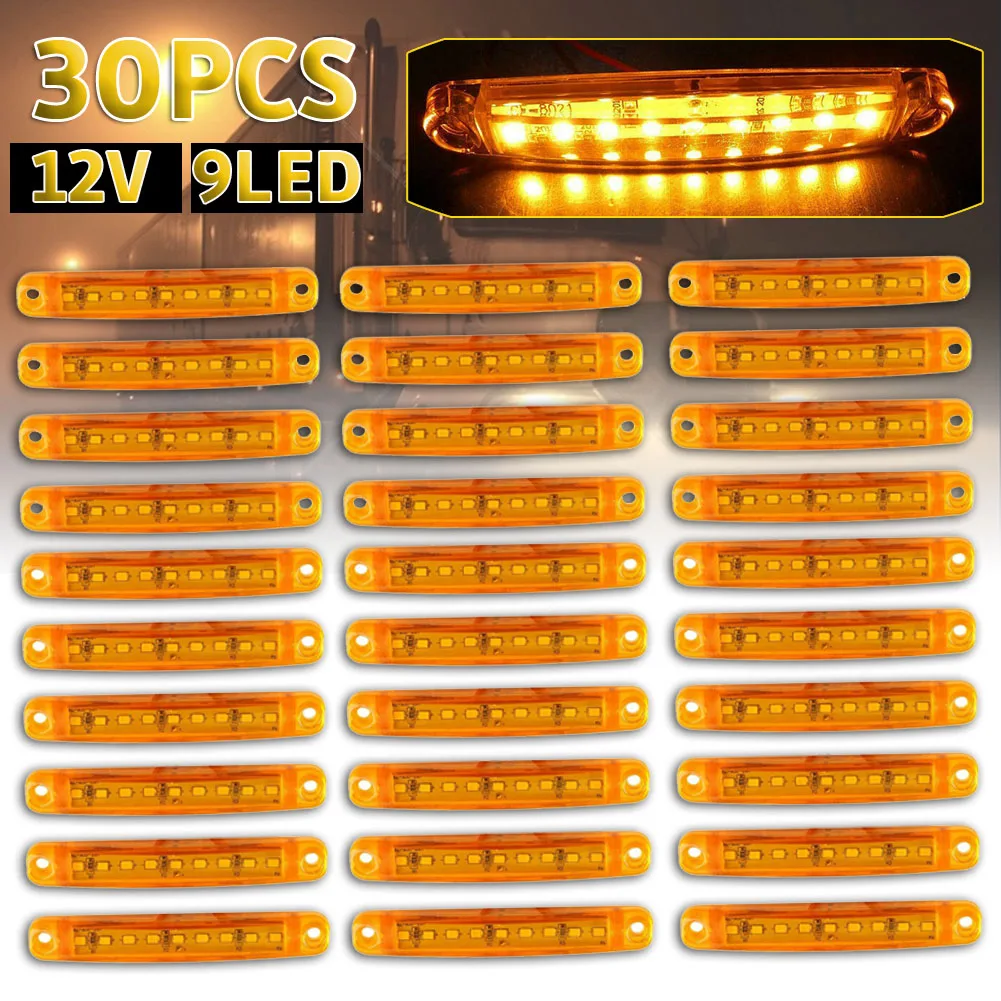 30Pc Durable Amber 9-LED Truck Trailer Lorry Sealed Side Marker Clearance Light Car Accessories Dropshipping