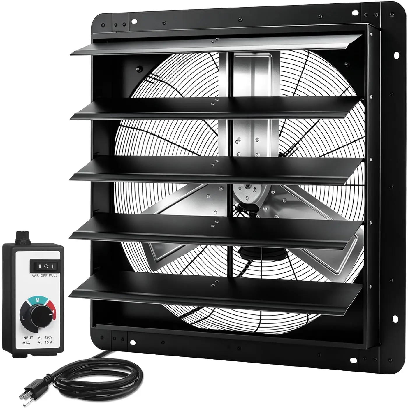 24 Inch Shutter Exhaust Fan, Wall Mounted Attic Fan with Power Cord, High Speed Vent Fan with Speed Controller 4250CFM