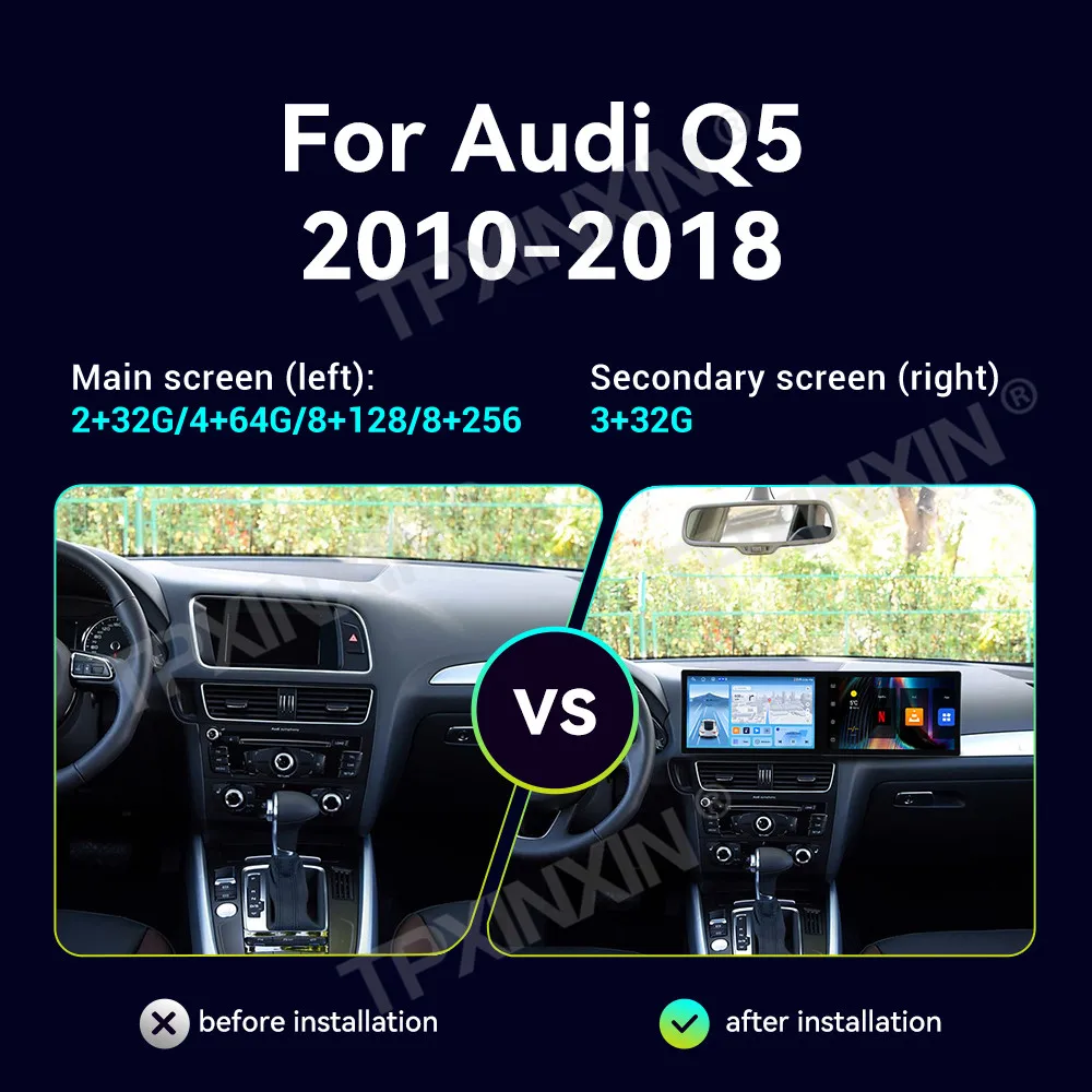 

For Audi Q5 2010~2018 Qualcomm Android Carplay Dual Screen Car Radio Stereo Automotive Multimedia Player GPS Navigat Head Unit