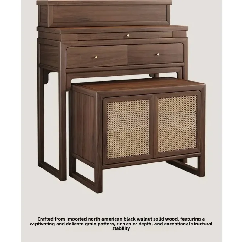 F-1 1black Walnut New Chinese Cabinet Double-step Buddhist Platform Rattan-woven Shrine