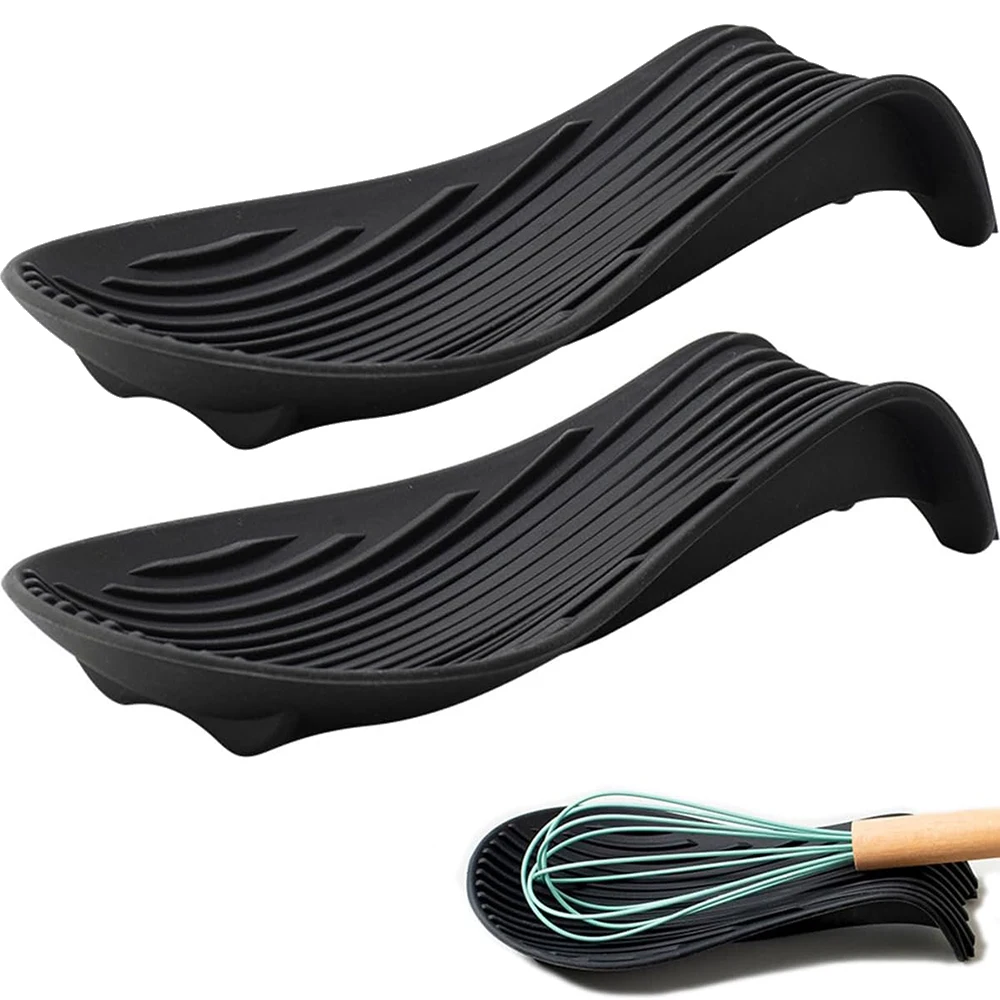 

2 шт. силиконовый поднос для кухонных принадлежностей, кухонная лопаточка, ложка для супа, силиконовый держатель для ложки, бытовой толстый изолированный силиконовый коврик для ложки