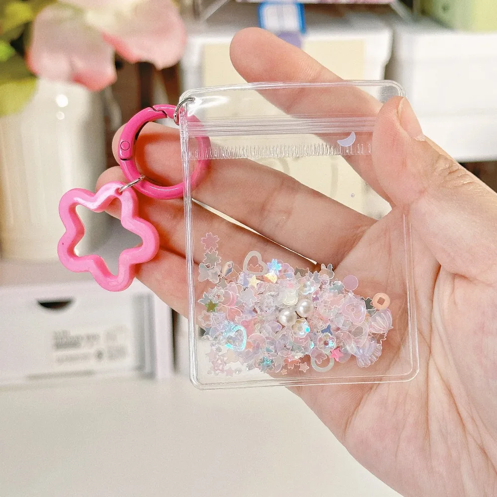 

Waterproof Cartoon Shake Glitter Bag Transparent Five-pointed Star Cartoon Doll Storage Bag Beads with Keychain