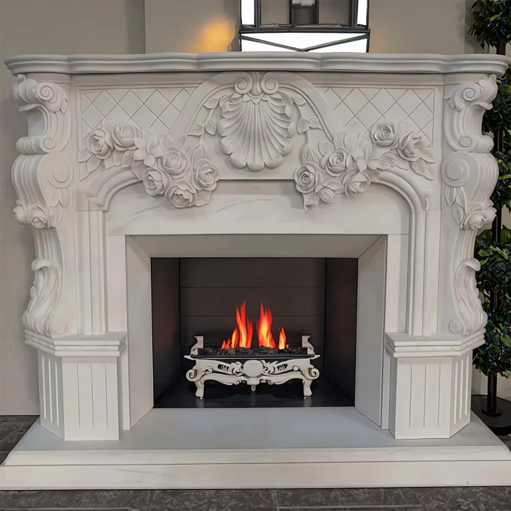 Apartment Villa Hotel Interior European Hand Carved Natural Marble Fireplace