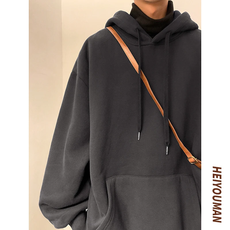 Men Embroidery Fleece Hooded Hoodies 2025 Mens Oversized Korean Harajuku Sweatshirts 7 Colors Black Oversized Hoodie