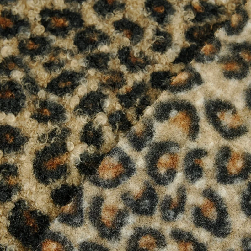 Autumn and winter brown leopard print rose boucle wool fabric for making clothes, coats, shawls, and handmade outerweardiyClothA