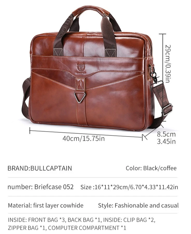 Business men's briefcase leather stitching men's multi-function large capacity one shoulder travel briefcase