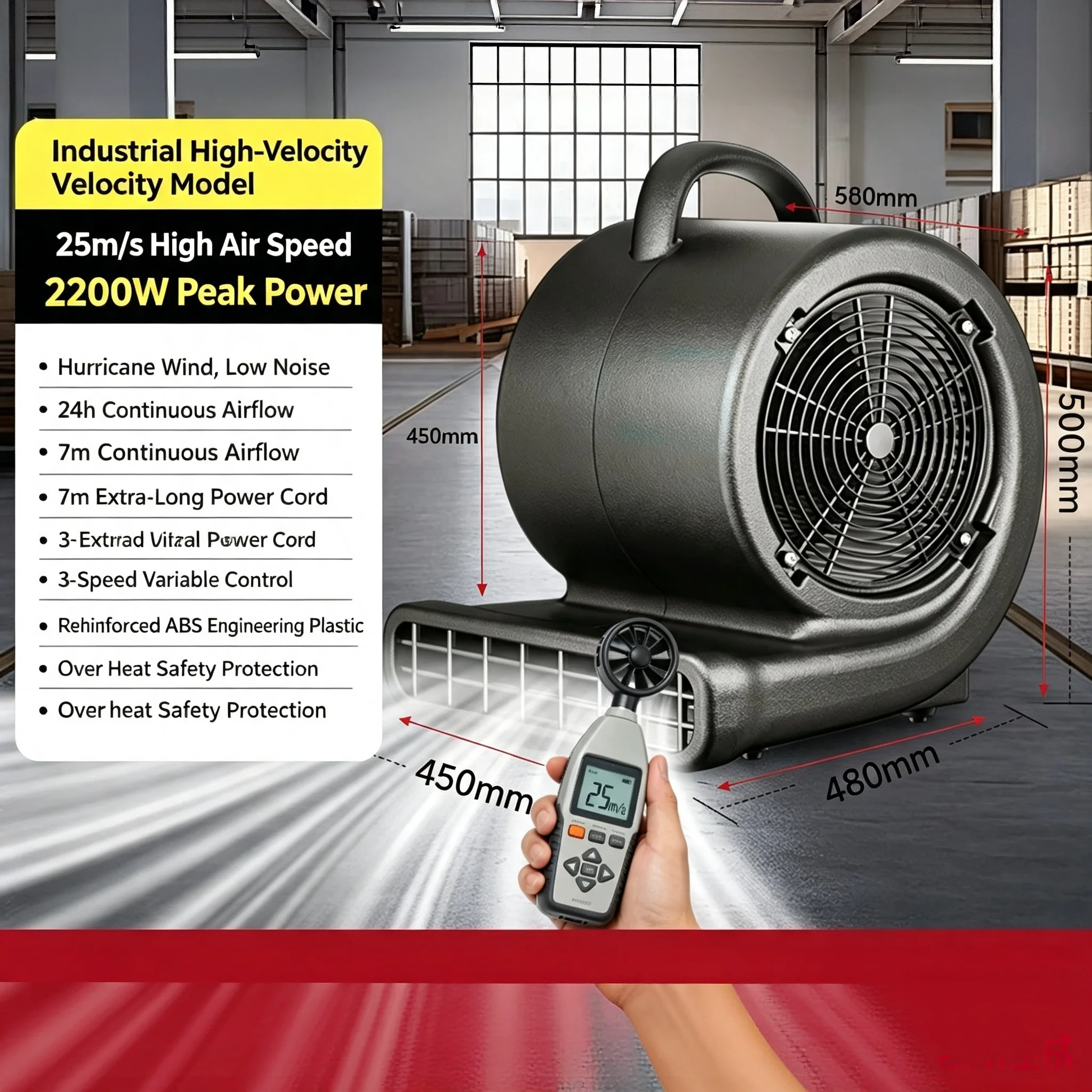 Industrial Powerful Floor Air Blower Portable Carpet Drying Fan High Velocity Dehumidifying Equipment for Toilet Floor Water Rem