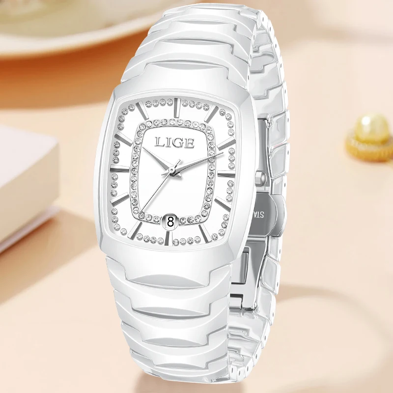 

LIGE модные роскошные кварцевые женские часы элегантные простые повседневные часы с календарем водостойкий керамический ремешок для женщин случайная подарочная коробка