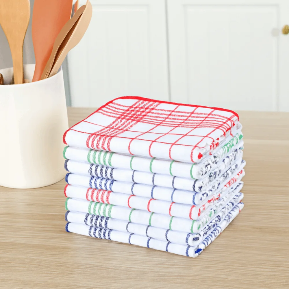 6 Pieces Multi-functional Large Checkered Kitchen Towel Absorbent Rectangular Tea Towel Soft Quick-Dry Washcloth Tableware