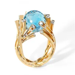 Milanbgirl New Blue Crystal Ball Branch Ring for Women Anniversary Party Banquet Holiday Jewelry