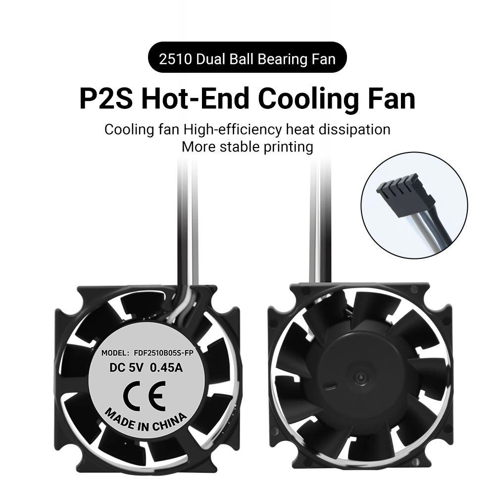 Bamboo P2S Fan Dual Ball Bearing Hotend 2510 P2S Cooling Fan 5V 0.45A High-Speed 15000RPM 3D Printer Replacement Fan