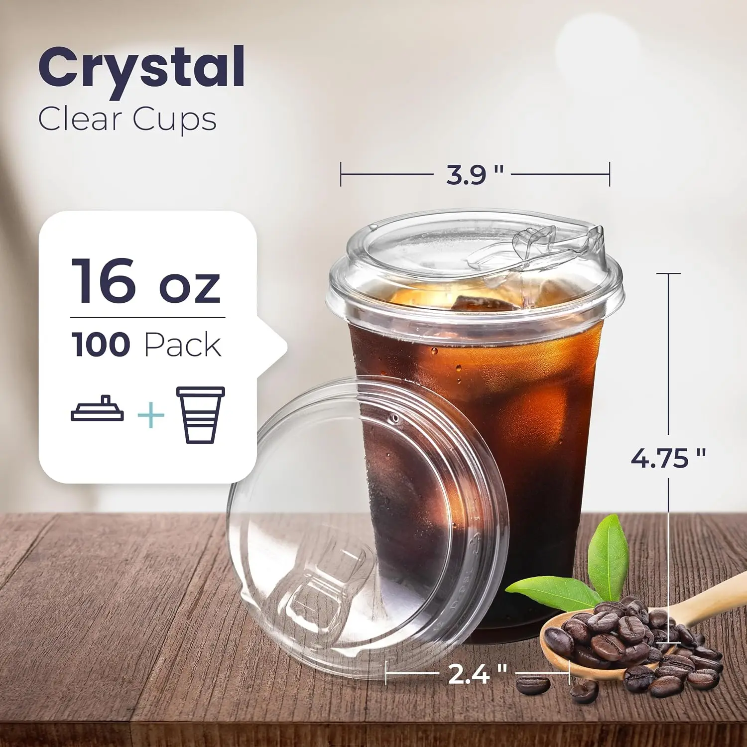 16OZ Clear Plastic Cups with Sip Lids Disposable Plastic Coffee Cups To Go Cups for Iced Coffee Smoothies Soda Free BPA