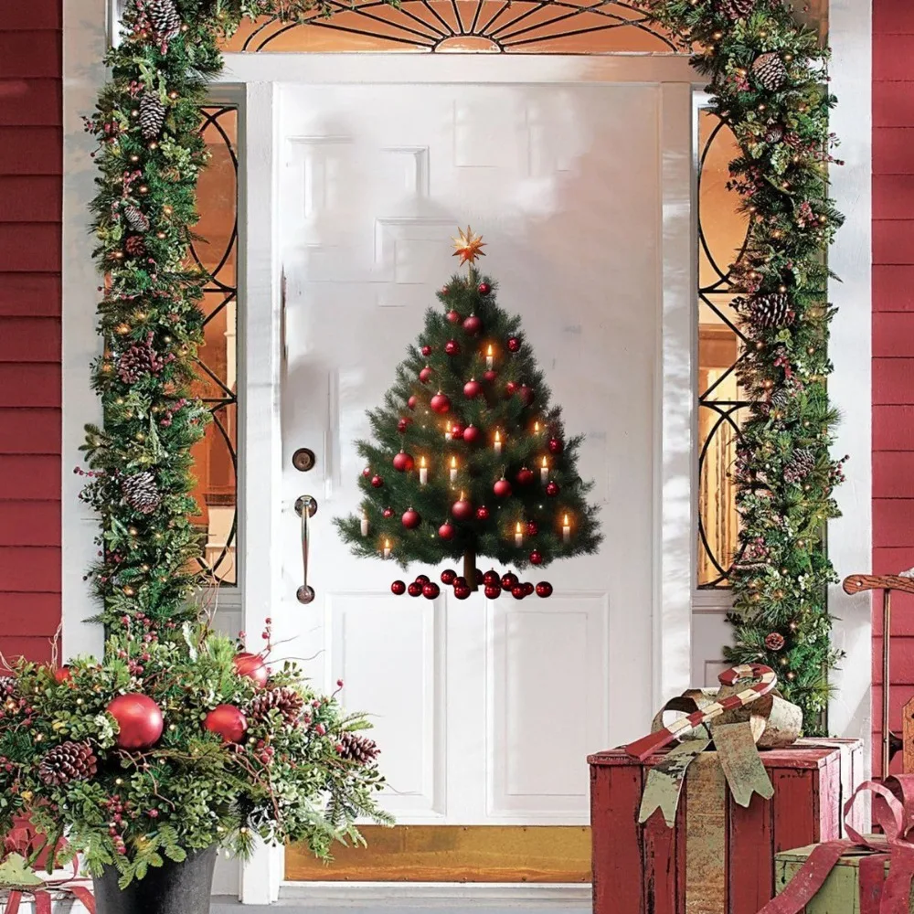 ملصقات نافذة شجرة عيد الميلاد هدية عناصر عيد الميلاد ملصقات زجاجية لتزيين النوافذ ديكور المنزل والمهرجانات