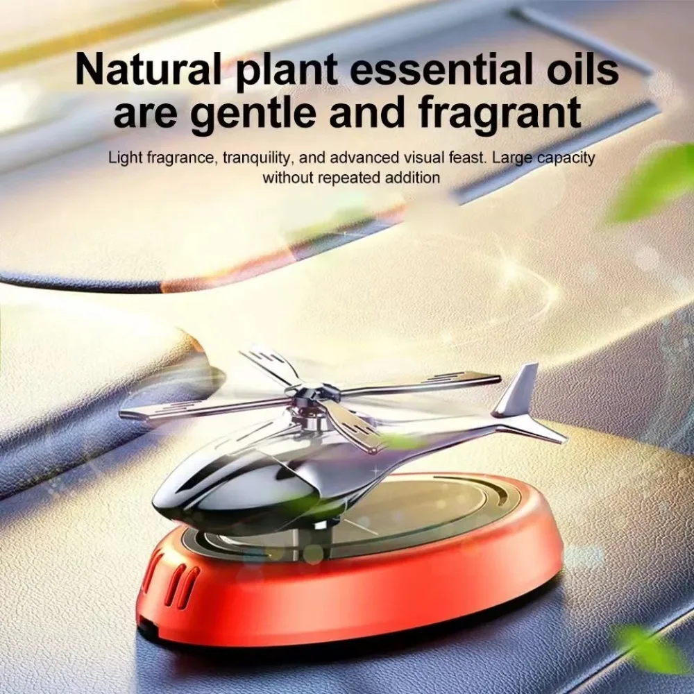 Car Solar Rotating Helicopter Solar Aromatherapy Car Air Freshener Alloy+ABS Wooden Aromatherapy Car Interior Decoration