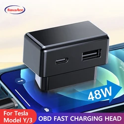 OBD Adapter Charging For Tesla Model 3 Y X S obd2 Splitter Charger Adapters Accessories Ports Extender Phone PD Fast Charging