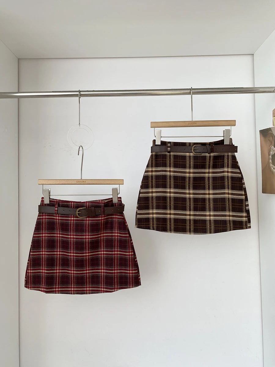 

Женская осенне-зимняя шикарная клетчатая мини-юбка, женская уличная одежда, короткая юбка трапециевидной формы с высокой талией