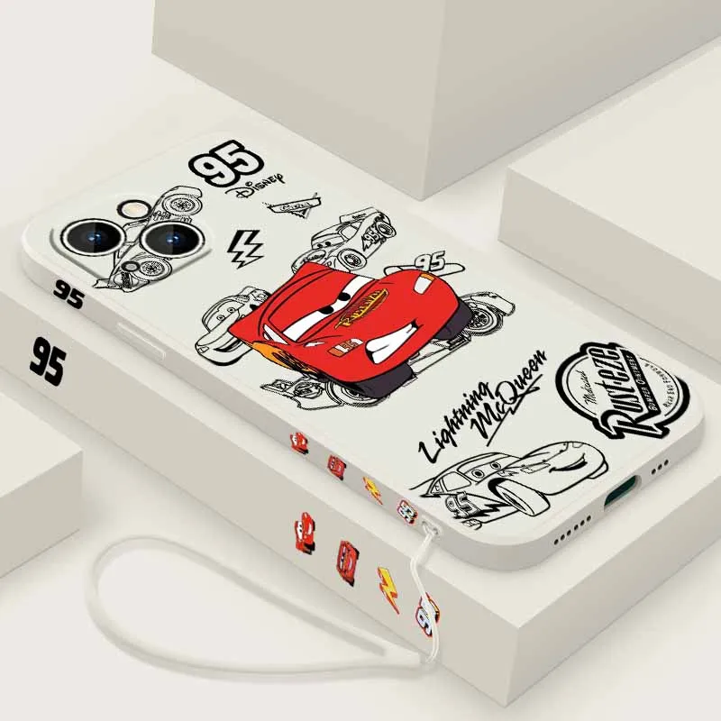 Lightning McQueen 95 Auto's Voor Apple iPhone 17 16 15 14 13 12 Pro Max Plus Zachte Capa Cover Funda Vloeistof Links Touw Telefoon Case