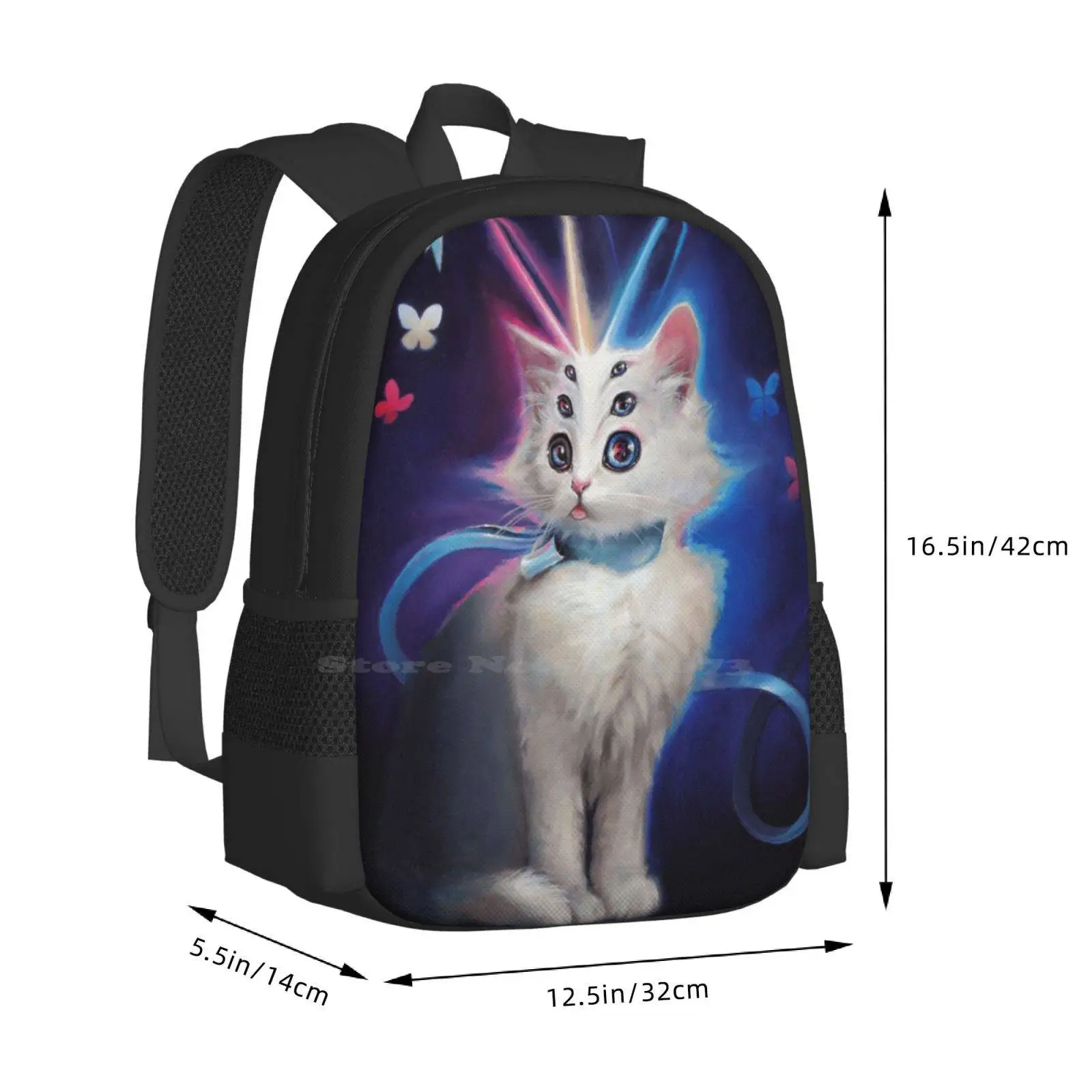 Mochila escolar con diseño de patrón de moda para ordenador portátil, bolsa de viaje para gato, gatito, Animal, mascota, blanco, surrealista